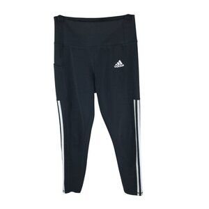 adidas Womens Climalite 3 Stripe 7/8 Leggings High Rise Pockets Black S